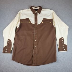 Vintage Classic Western Shirt Mens Medium Brown Long Sleeve Button Up Pearl Snap